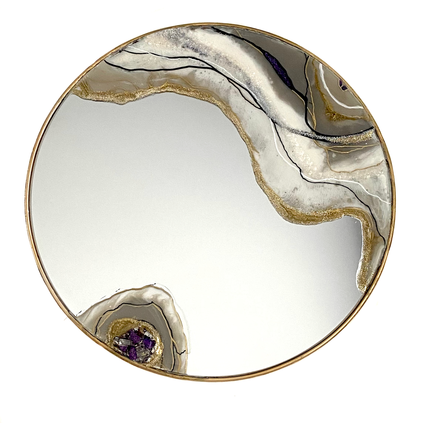 Agate round mirror in neutral colors with quartz  - Mamota Creative